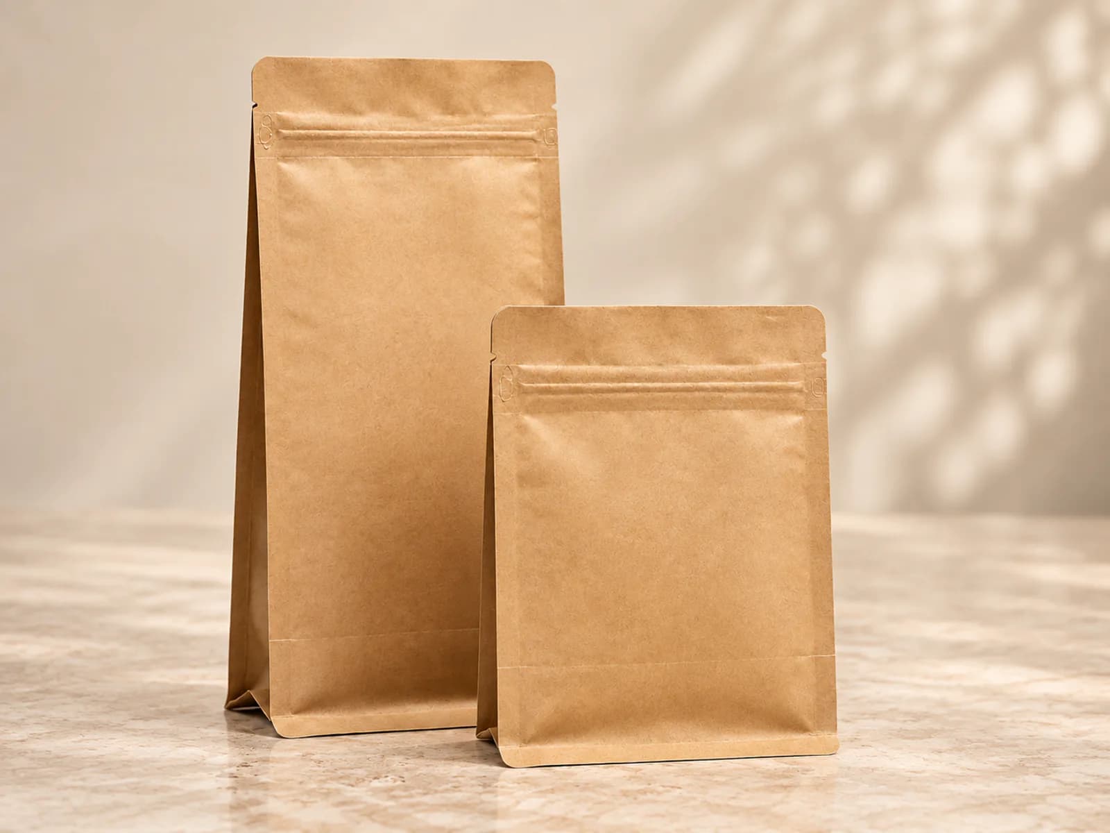 Blank kraft paper pouches in different sizes and formats