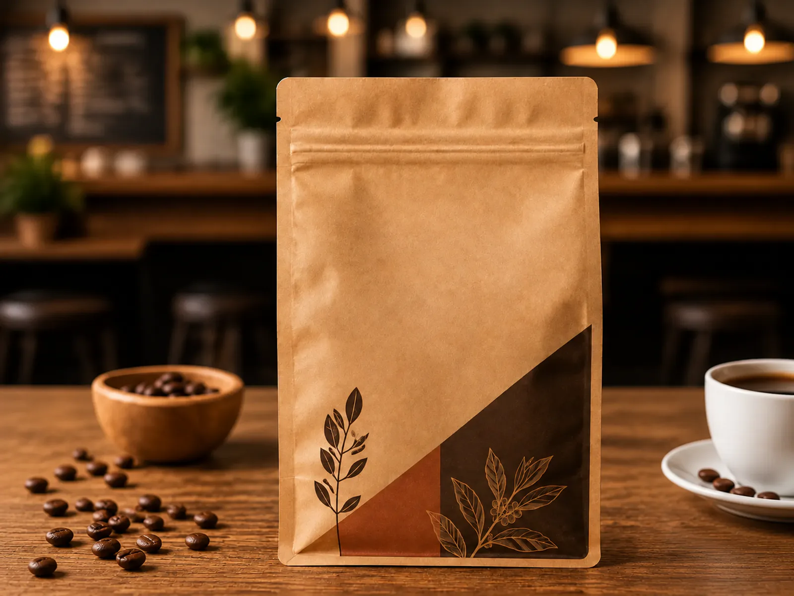 Kraft paper pouches for coffee tea nuts and dry foods