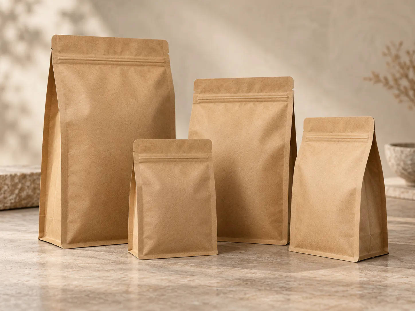 Natural kraft paper pouches in multiple sizes