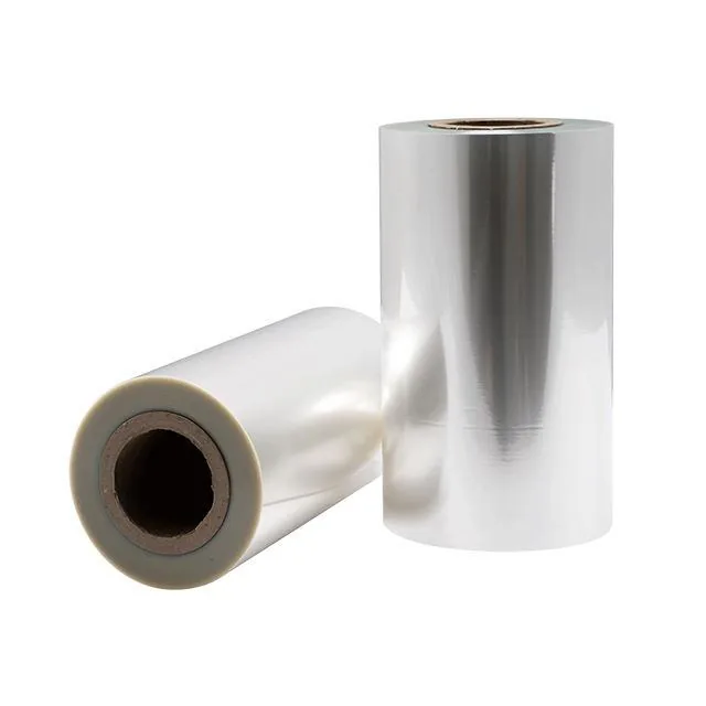 Two transparent flexible packaging film rolls on a white background