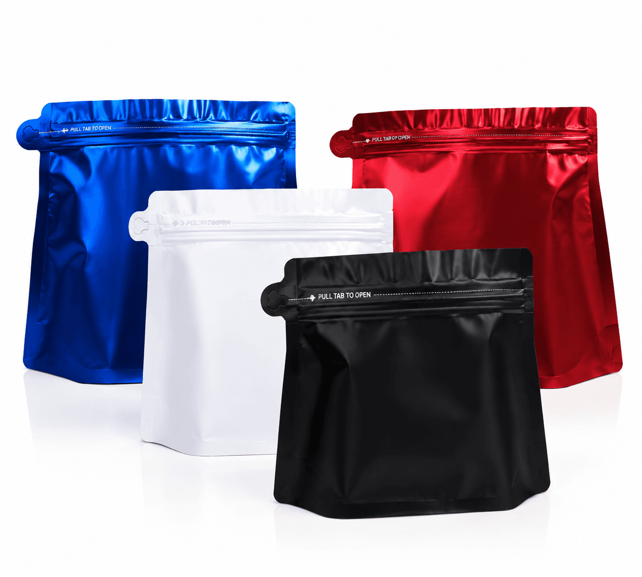 Blue, red, white and black diamond shape bags
