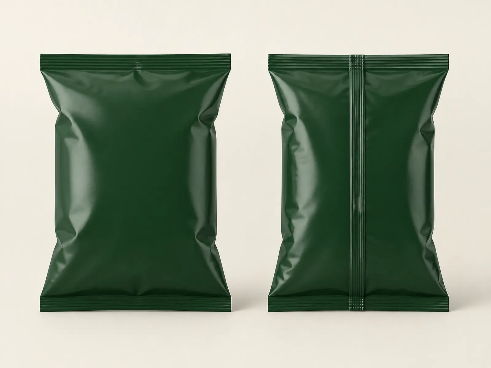 Unbranded front and back views of a center back-seal pouch