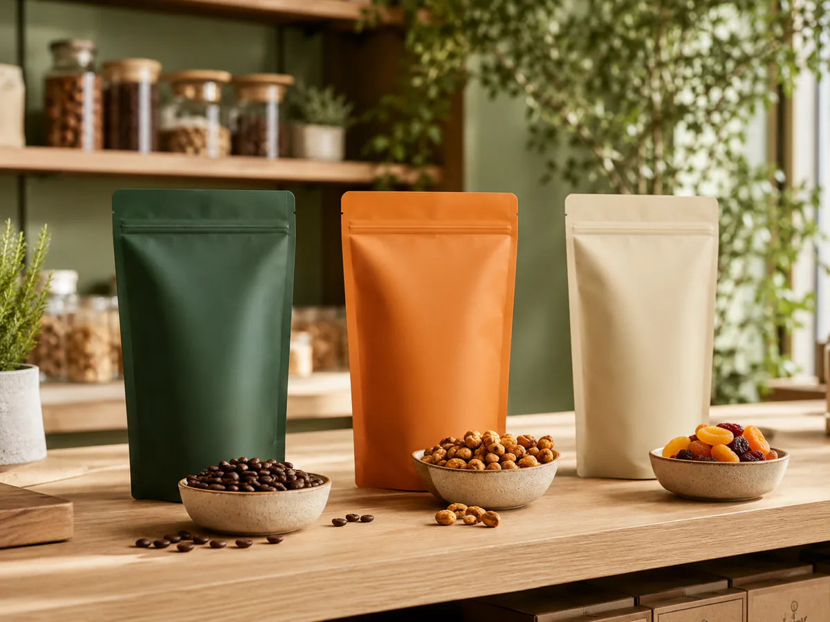 Stand-up pouches for coffee beans, nuts and dried fruit