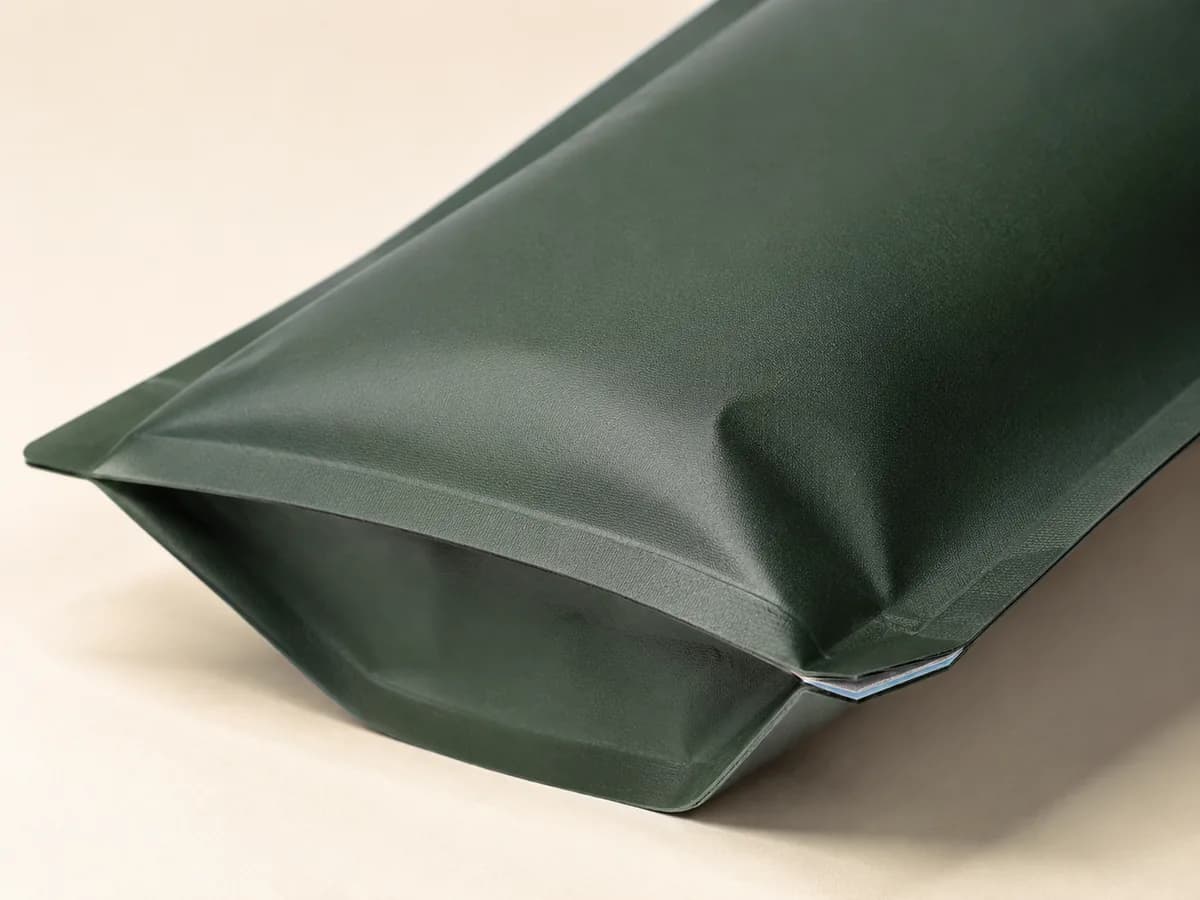 Bottom gusset and laminated material detail of a stand-up pouch