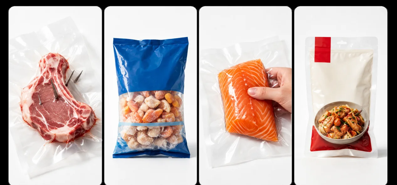 Vacuum-packaged meat, frozen food, salmon, and prepared-food pouch applications for BOPA film